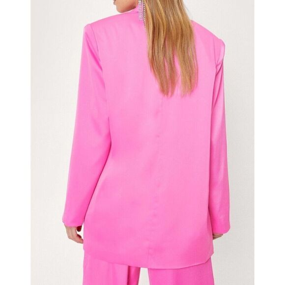 Nasty Gal ZUA60A7E10D Women's Sz 6 Hot Pink Satin Oversized Blazer - Picture 11 of 11